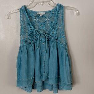 NWOT American Eagle Teal Lace Sleeveless Blouse Size Medium